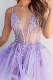 Tulle lilas Une ligne paillettes applique Robe de retour
