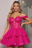 Corset à épaules dénudées Robe de retour au pays fuchsia