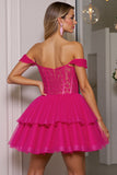 Corset à épaules dénudées Robe de retour au pays fuchsia