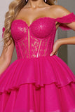 Corset à épaules dénudées Robe de retour au pays fuchsia