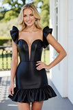 Robe de bal moulante à volants à manches noires