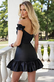 Robe de bal moulante à volants à manches noires