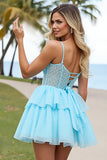 Corset bleu clair à plusieurs niveaux Une robe de retour à la ligne
