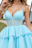 Corset bleu clair à plusieurs niveaux Une robe de retour à la ligne