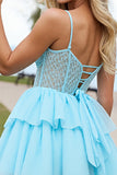 Corset bleu clair à plusieurs niveaux Une robe de retour à la ligne