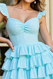 Robe de bal à volants bleu clair à plusieurs niveaux