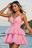 Robe courte de bal en tulle corset rose