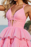Robe courte de bal en tulle corset rose