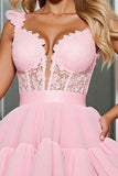 Corset en tulle rose clair appliqué une robe courte de bal