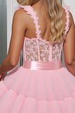 Corset en tulle rose clair appliqué une robe courte de bal