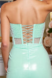 Robe courte de retour au pays scintillante en satin vert clair corset sans bretelles avec perles