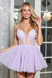 Corset en tulle lilas Robe courte de retour à la maison avec appliques