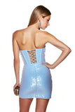 Bleu clair à paillettes Corset scintillant Robe courte moulante de retour à la maison avec franges