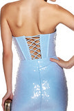 Bleu clair à paillettes Corset scintillant Robe courte moulante de retour à la maison avec franges