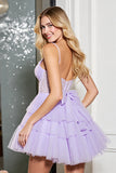 Corset en tulle lilas scintillant Une robe courte de balle à plusieurs niveaux avec perles
