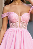 Tulle rose Une corset corset perlé courte maison de bal