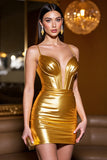 Corset en satin doré Robe moulante spaghetti bretelles courte de retour à la maison