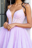 Corset en tulle lilas Une ligne spaghetti bretelles Robe courte de bal avec appliques