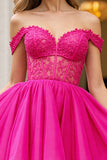 Corset fuchsia Une ligne Tulle Épaule Dénudée Robe Courte Homecoming