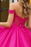 Corset fuchsia Une ligne Tulle Épaule Dénudée Robe Courte Homecoming