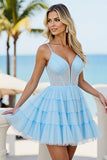 Tulle bleu clair Une ligne à plusieurs niveaux Corset court Robe de bal