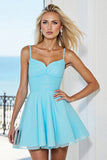 Bleu Une ligne froncée robe de bal avec noeud
