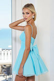 Bleu Une ligne froncée robe de bal avec noeud