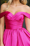 Robe de retour à la maison Fuchsia A Trapèze à épaules dénudées