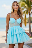 Une corset ligne Robe de bal bleue à plusieurs niveaux