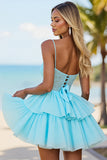 Une corset ligne Robe de bal bleue à plusieurs niveaux