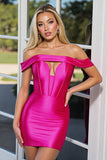 Robe moulante fuchsia à trou de serrure à épaules dénudées
