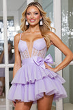 Corset lilas Une ligne Applique Homecoming Dress avec noeud amovible
