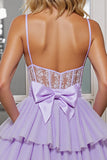 Corset lilas Une ligne Applique Homecoming Dress avec noeud amovible