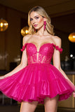 Épaule dénudée Corset trapèze Appliques Fuchsia Homecoming Dress