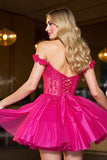 Épaule dénudée Corset trapèze Appliques Fuchsia Homecoming Dress