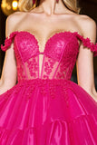 Épaule dénudée Corset trapèze Appliques Fuchsia Homecoming Dress