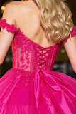 Épaule dénudée Corset trapèze Appliques Fuchsia Homecoming Dress