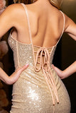 Corset doré à lacets dans le dos Robe moulante de retour à la maison avec paillettes