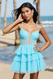Robe corset bleu clair à plusieurs niveaux Mini Homecoming