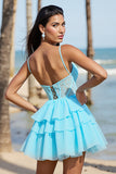 Robe corset bleu clair à plusieurs niveaux Mini Homecoming