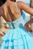 Robe corset bleu clair à plusieurs niveaux Mini Homecoming