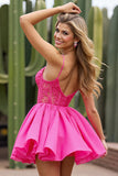 Fuchsia une ligne appliquée Mini robe de bal
