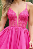 Fuchsia une ligne appliquée Mini robe de bal