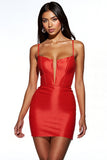 Orange Spaghetti Straps Moulante Mini Robe de Retrouvailles