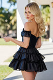 Robe courte de bal corset à volants noir