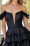 Robe courte de bal corset à volants noir