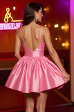 Satin rose Une ligne Corset Robe courte de retour à la maison