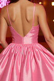 Satin rose Une ligne Corset Robe courte de retour à la maison