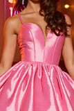 Satin rose Une ligne Corset Robe courte de retour à la maison