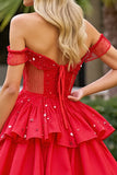 Robe courte de retour à la maison corset perlé rouge scintillant avec volants